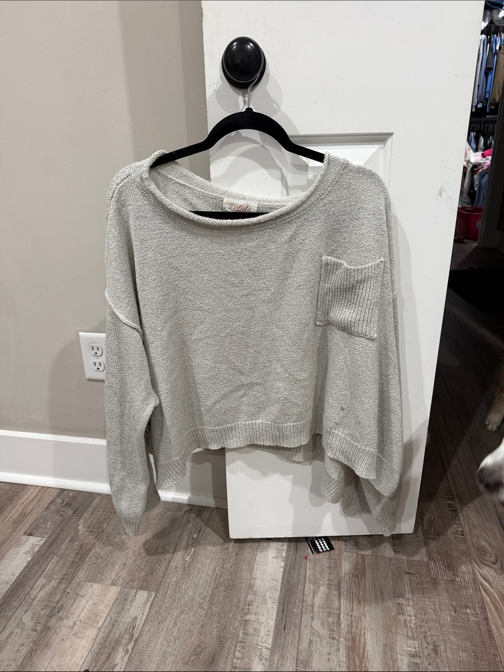 Listicle Light Gray Scoop Neck Pocket Sweater
